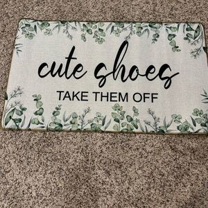 Floral Welcome Mat with Cute Shoes Text